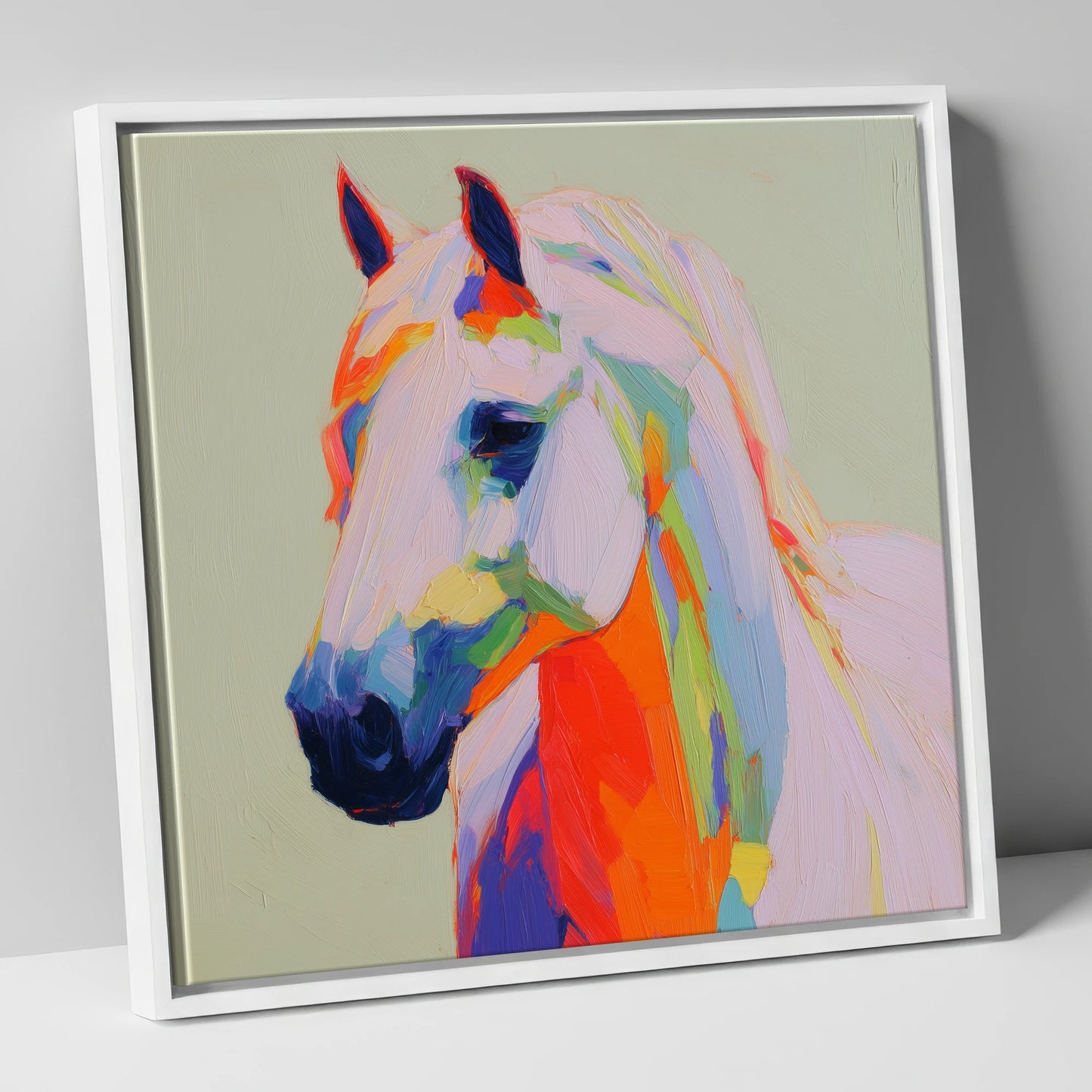 Vivid Equine Profile horse breed canvas wall art in white frame
