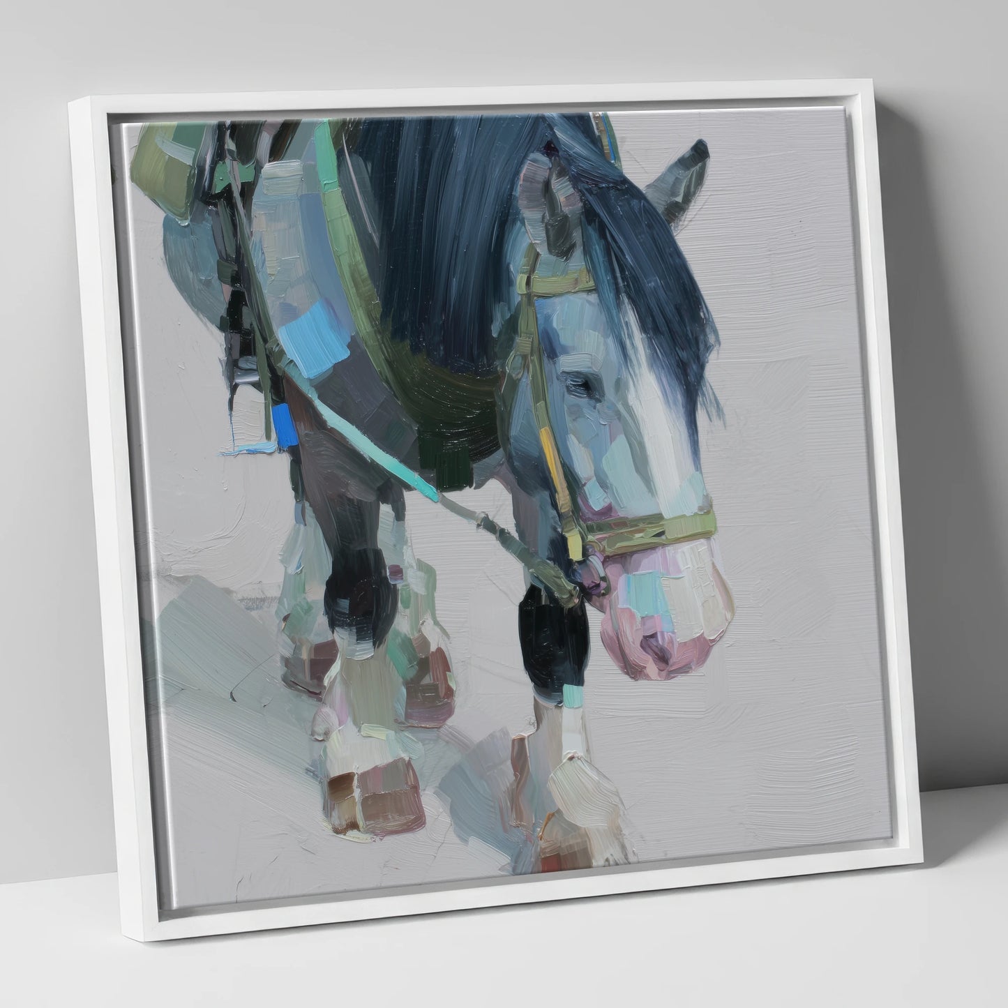 Quiet Strength horse breed canvas wall art in white frame