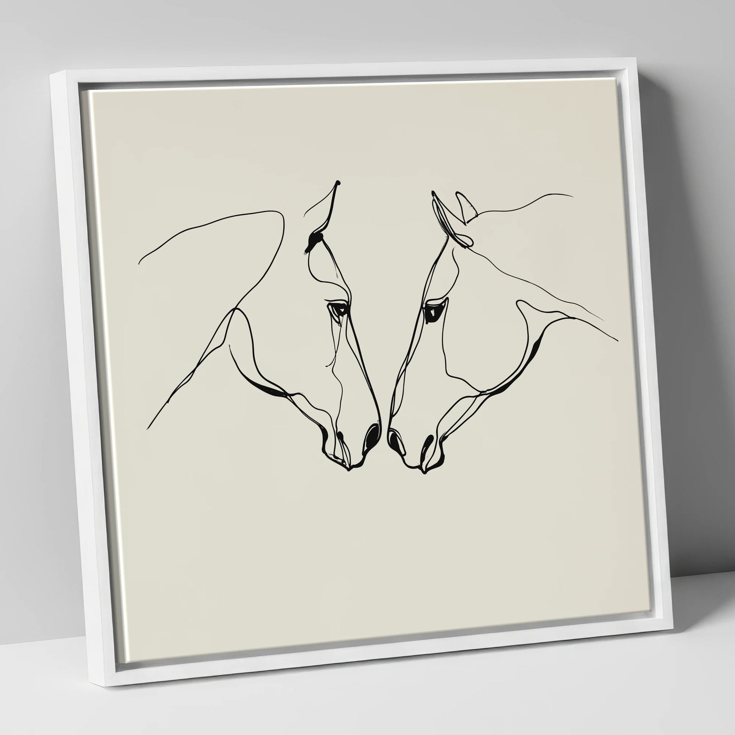 Quiet Connection horse portrait canvas wall art in white frame
