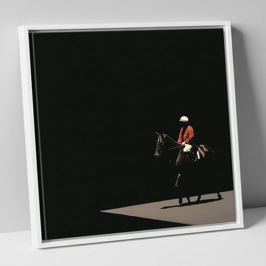 Quiet Before the Roar racing horse canvas wall art in white frame