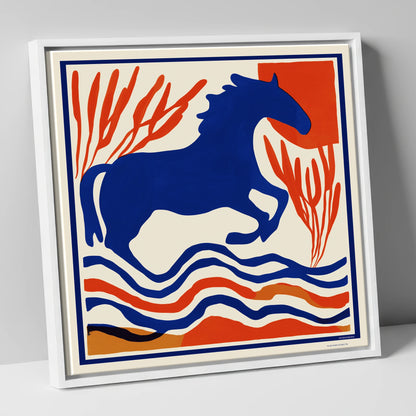 The Cobalt Leap wild horses canvas wall art in white frame
