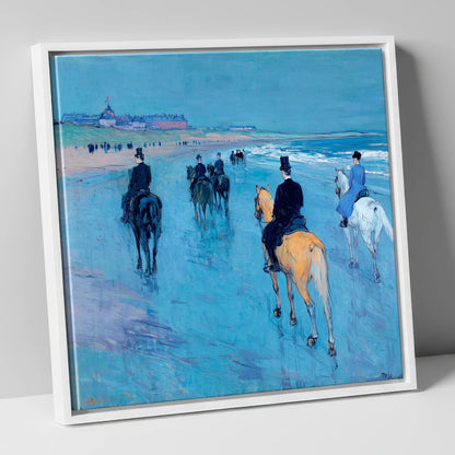 Azure Shore Riders horse landscape canvas wall art in white frame