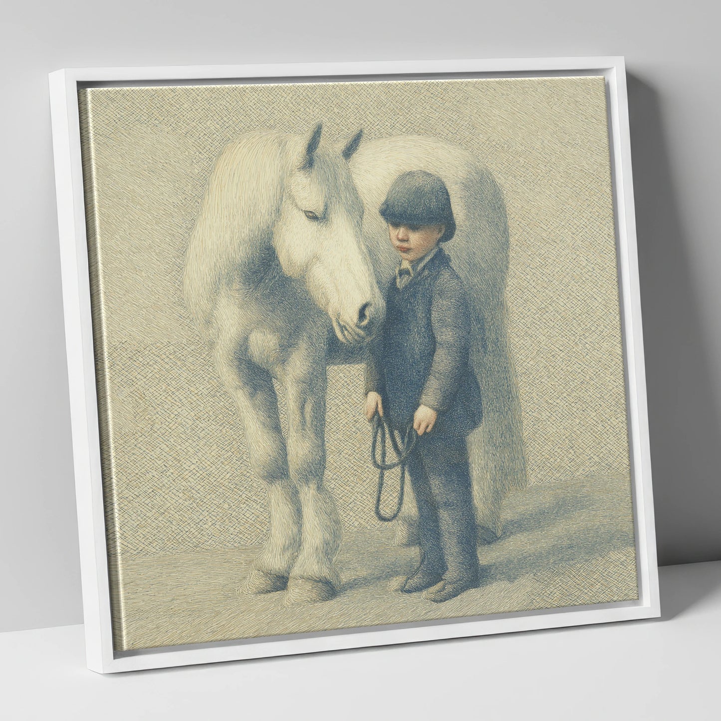 The Young Handler horse & rider canvas wall art in white frame