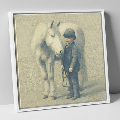 The Young Handler horse & rider canvas wall art in white frame