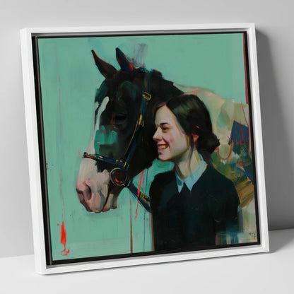 A Shared Understanding horse & rider canvas wall art in white frame