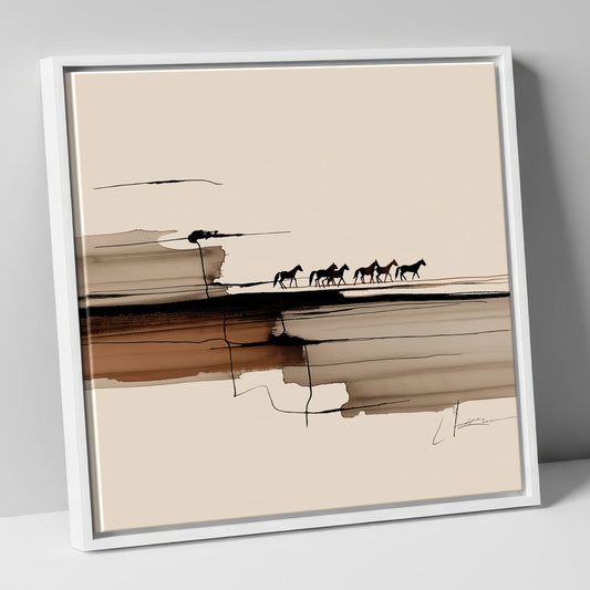 The Distant Herd horse landscape canvas wall art in white frame