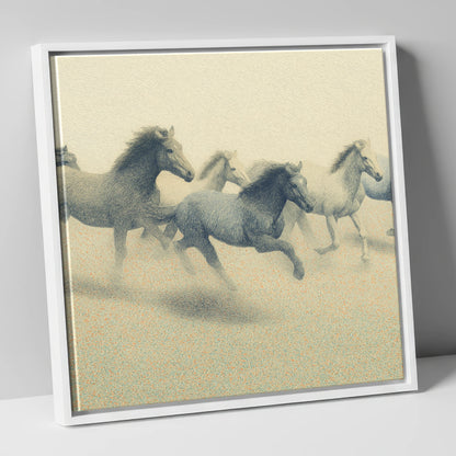 Rhythms of the Herd wild horses canvas wall art in white frame