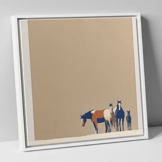 Quiet Desert Herd wild horses canvas wall art in white frame