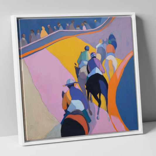 Heading To The Post racing horse canvas wall art in white frame