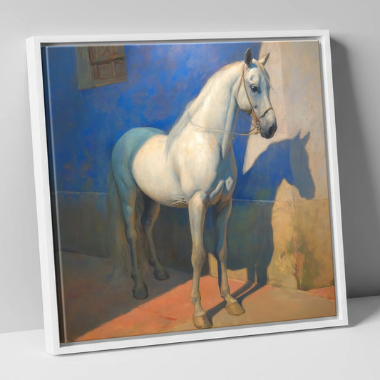 The Azure Courtyard horse breed canvas wall art in white frame