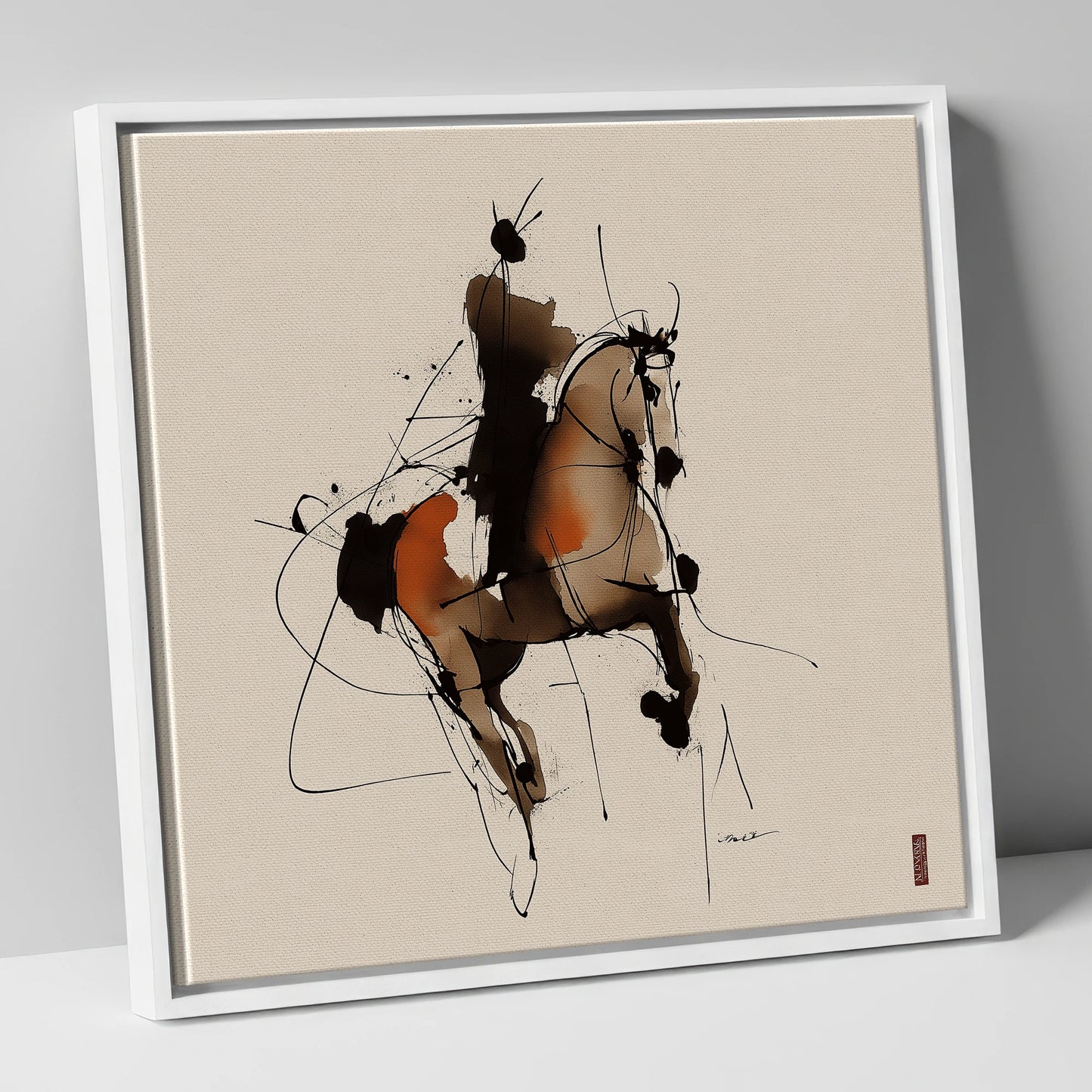 Abstract Dressage Silhouette dressage horse canvas wall art in white frame
