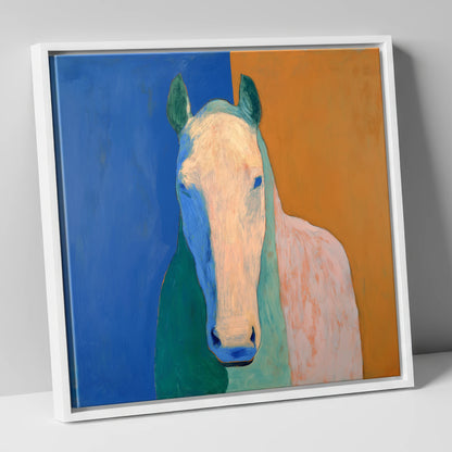 Cobalt And Clay Equine horse portrait canvas wall art in white frame