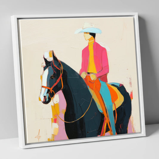 Vibrant Western Spirit western horse canvas wall art in white frame