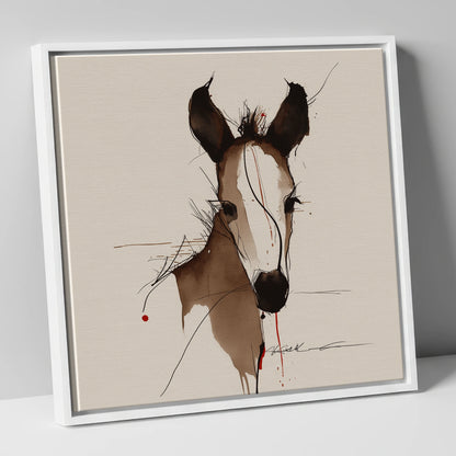 Delicate Ink Foal horse portrait canvas wall art in white frame