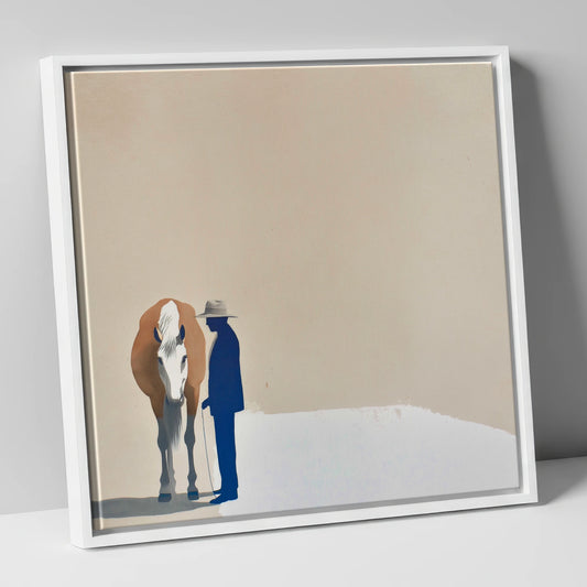 Quiet Companionship horse & rider canvas wall art in white frame