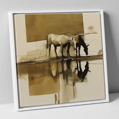 Sepia Reflections wild horses canvas wall art in white frame
