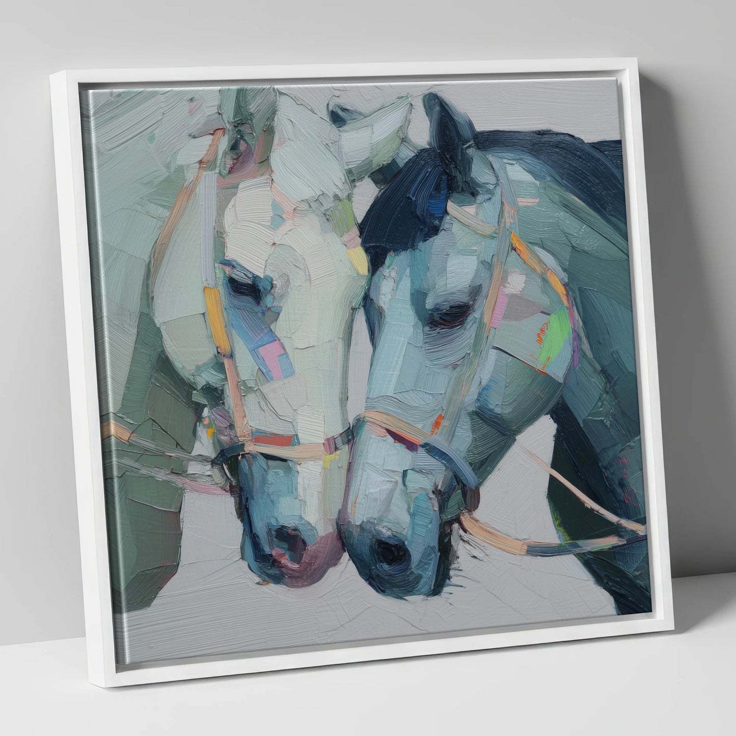 A Quiet Connection horse portrait canvas wall art in white frame
