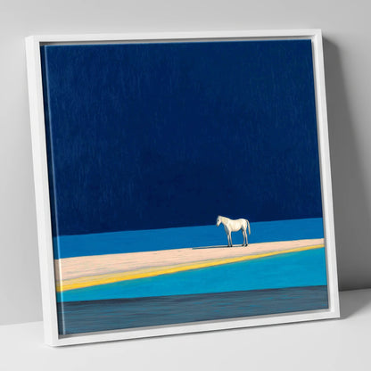 Midnight Blue Horizon horse landscape canvas wall art in white frame
