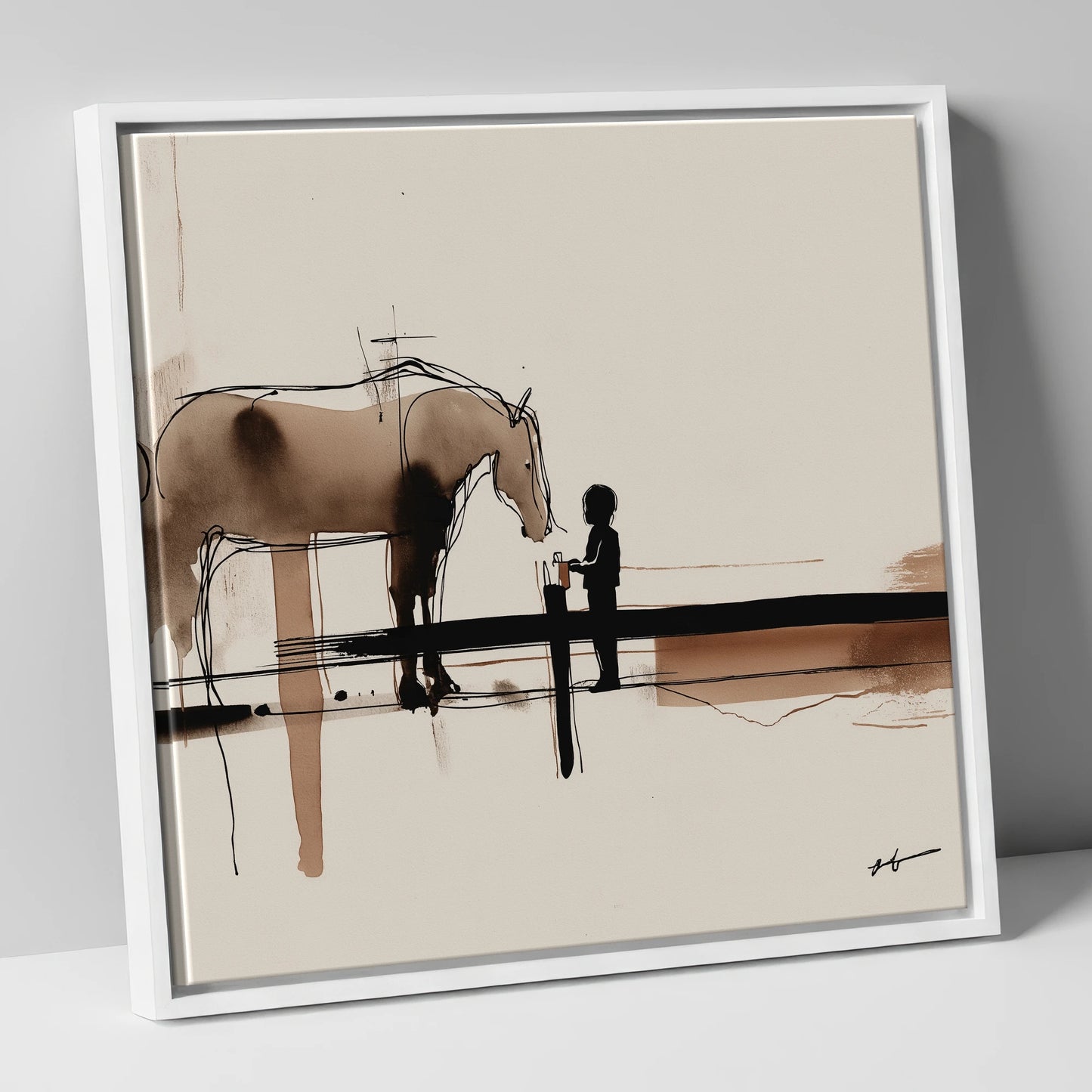 A Gentle Encounter horse & rider canvas wall art in white frame
