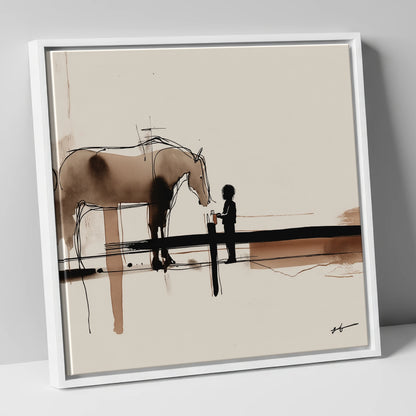 A Gentle Encounter horse & rider canvas wall art in white frame