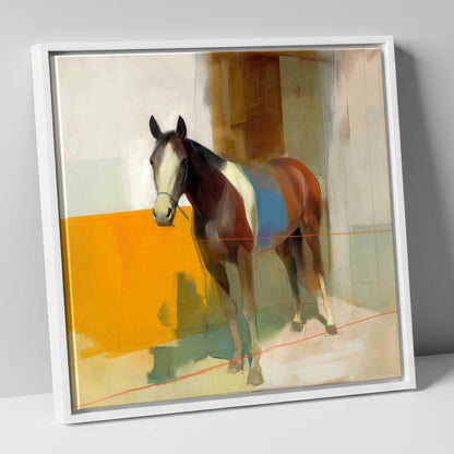 Bold Stable Geometry horse stable canvas wall art in white frame