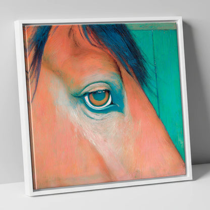 Soulful Emerald Gaze horse portrait canvas wall art in white frame