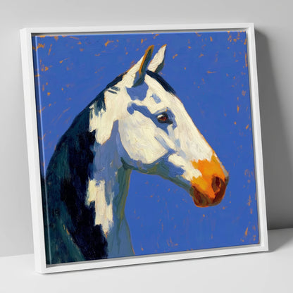 Vibrant Painted Profile horse portrait canvas wall art in white frame