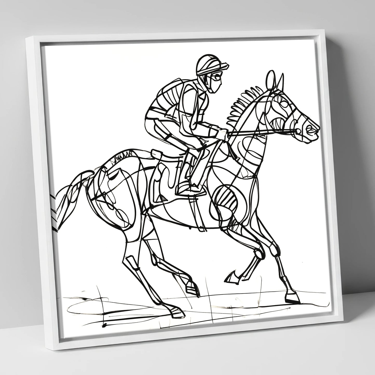 Geometry of Speed racing horse canvas wall art in white frame