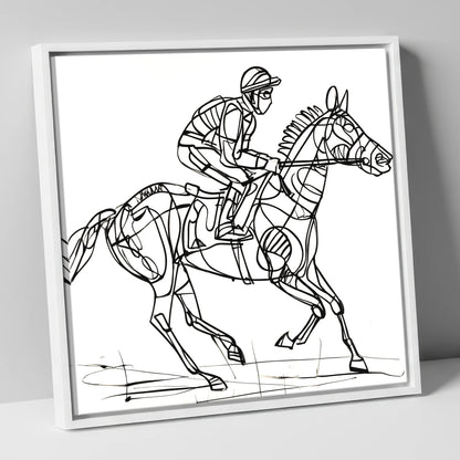 Geometry of Speed racing horse canvas wall art in white frame