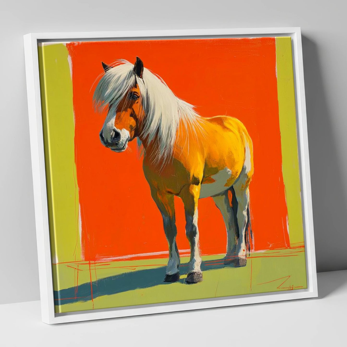 The Golden Haflinger horse breed canvas wall art in white frame