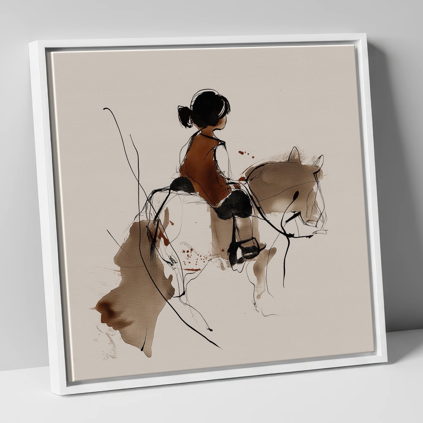 The Little Equestrian horse & rider canvas wall art in white frame