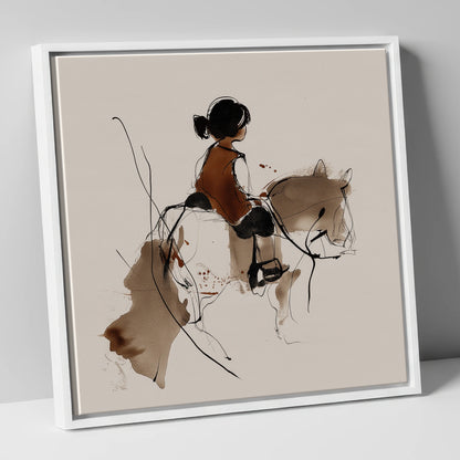 The Little Equestrian horse & rider canvas wall art in white frame