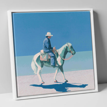 The Vast Horizon western horse canvas wall art in white frame