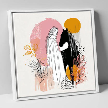 Abstract Equine Harmony horse & rider canvas wall art in white frame