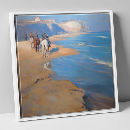 Distant Coastal Ride horse landscape canvas wall art in white frame