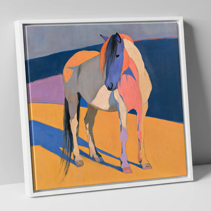 Vibrant Colour Block Standing Horse horse breed canvas wall art in white frame