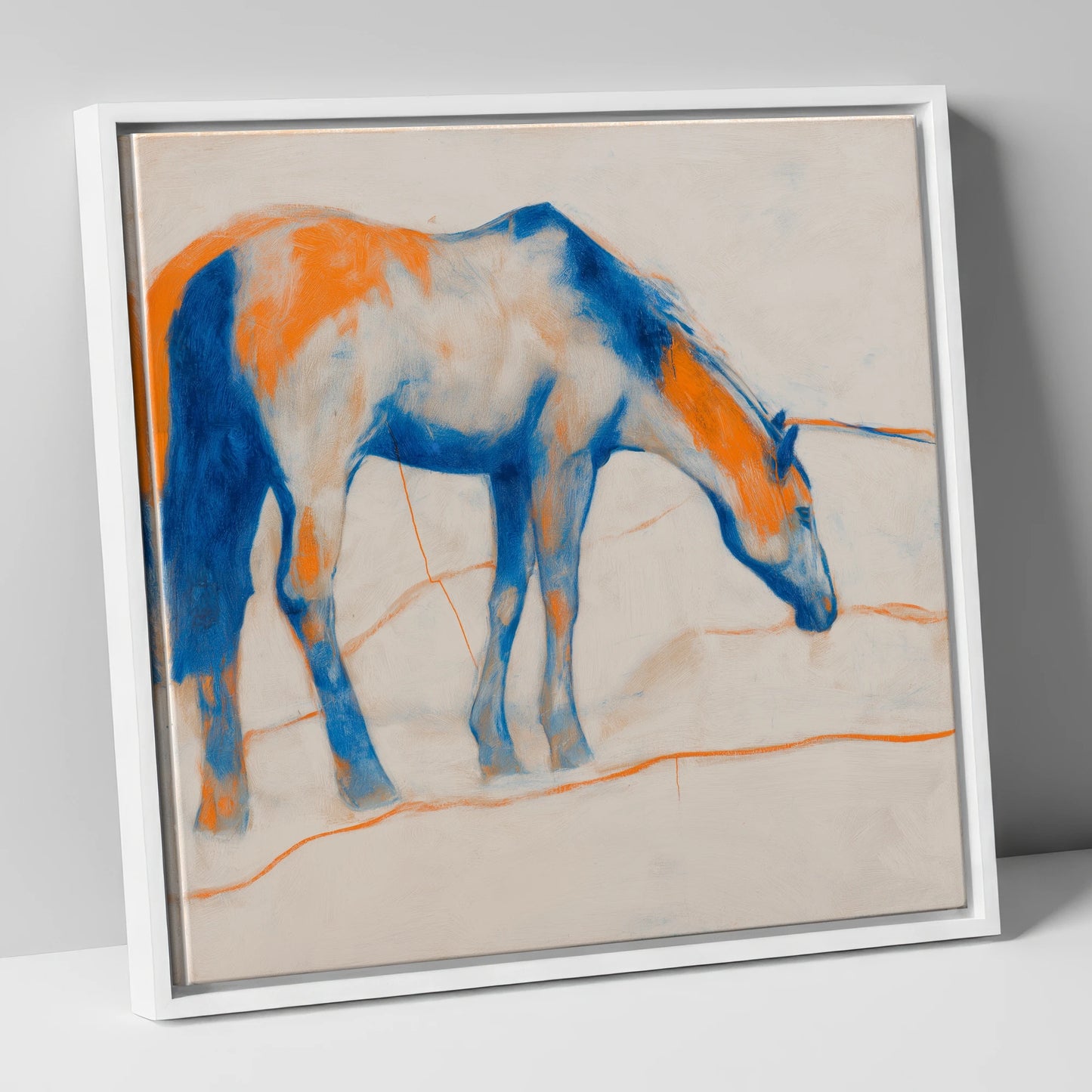Vibrant Ultramarine Grazer horse portrait canvas wall art in white frame
