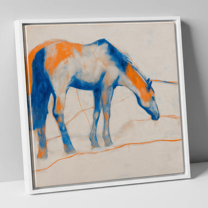 Vibrant Ultramarine Grazer horse portrait canvas wall art in white frame