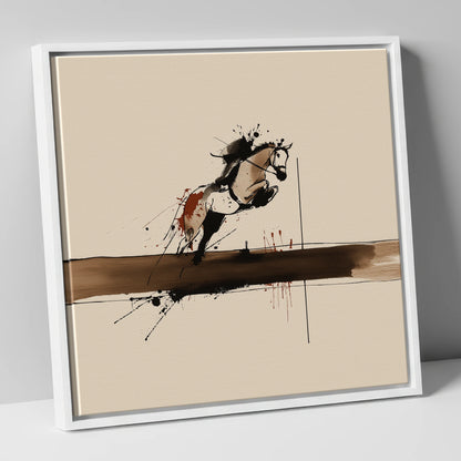 Moment of Suspension show jumping horse canvas wall art in white frame