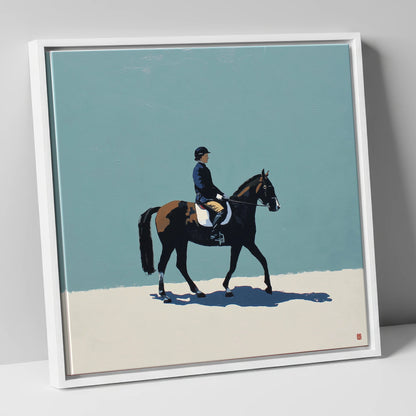Serene Winter Dressage dressage horse canvas wall art in white frame