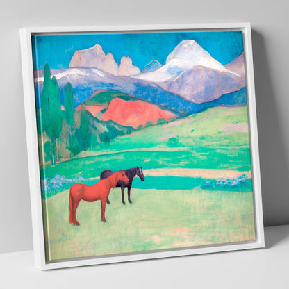 Crimson Mountain Companions horse landscape canvas wall art in white frame