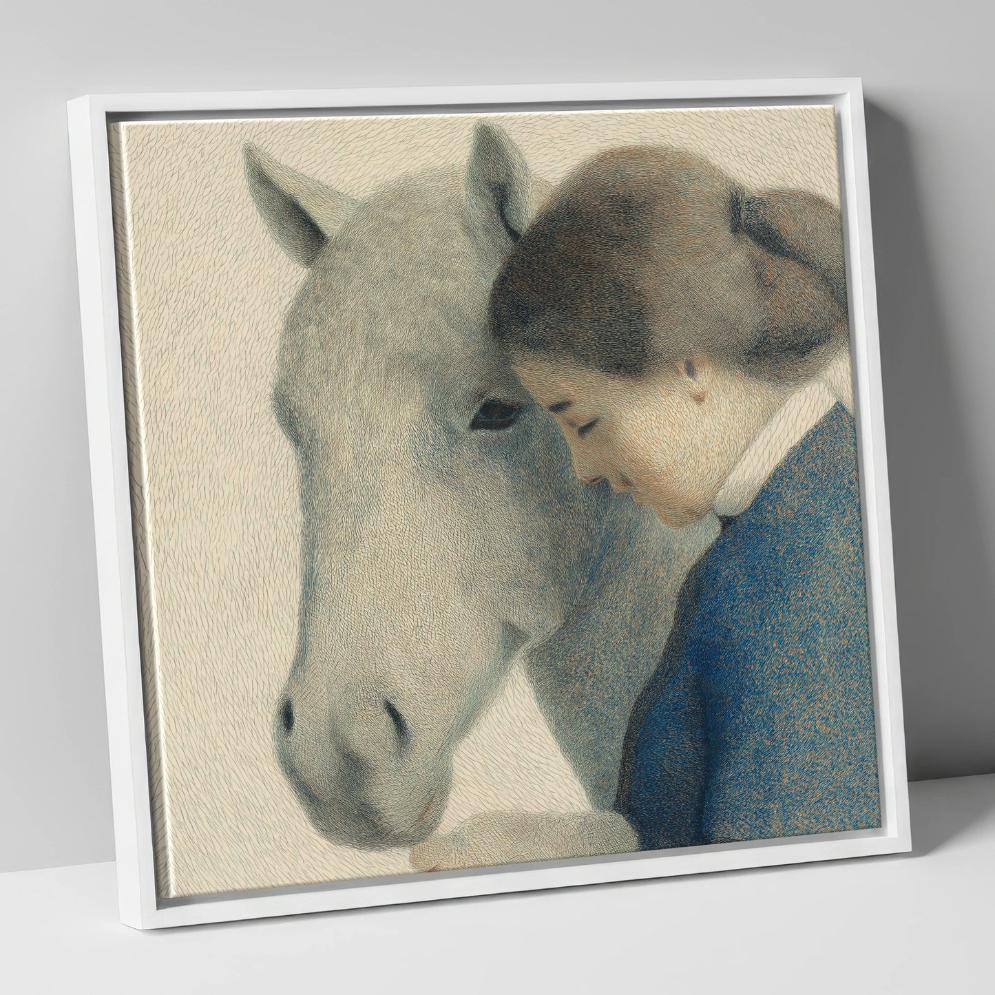 The Silent Understanding horse & rider canvas wall art in white frame