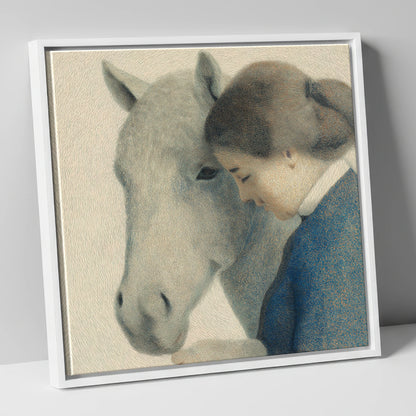 The Silent Understanding horse & rider canvas wall art in white frame