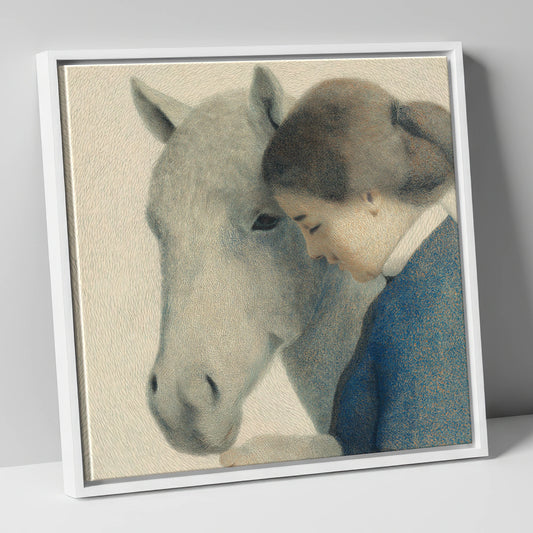 The Silent Understanding horse & rider canvas wall art in white frame