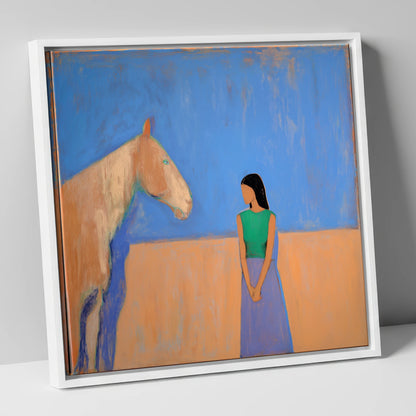 Silent Understanding horse & rider canvas wall art in white frame