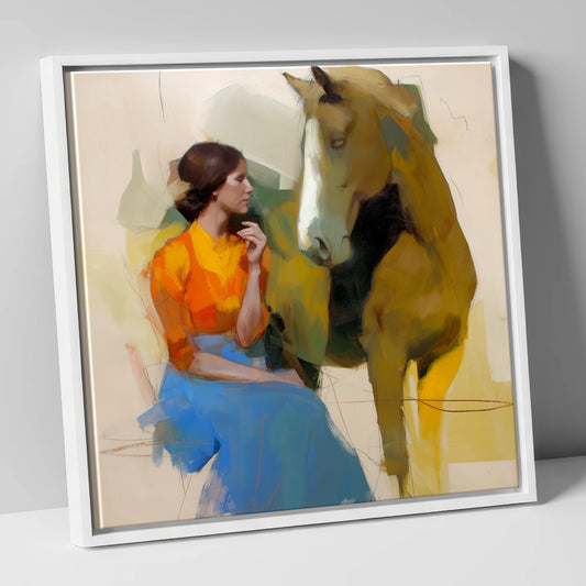 The Quiet Connection horse & rider canvas wall art in white frame
