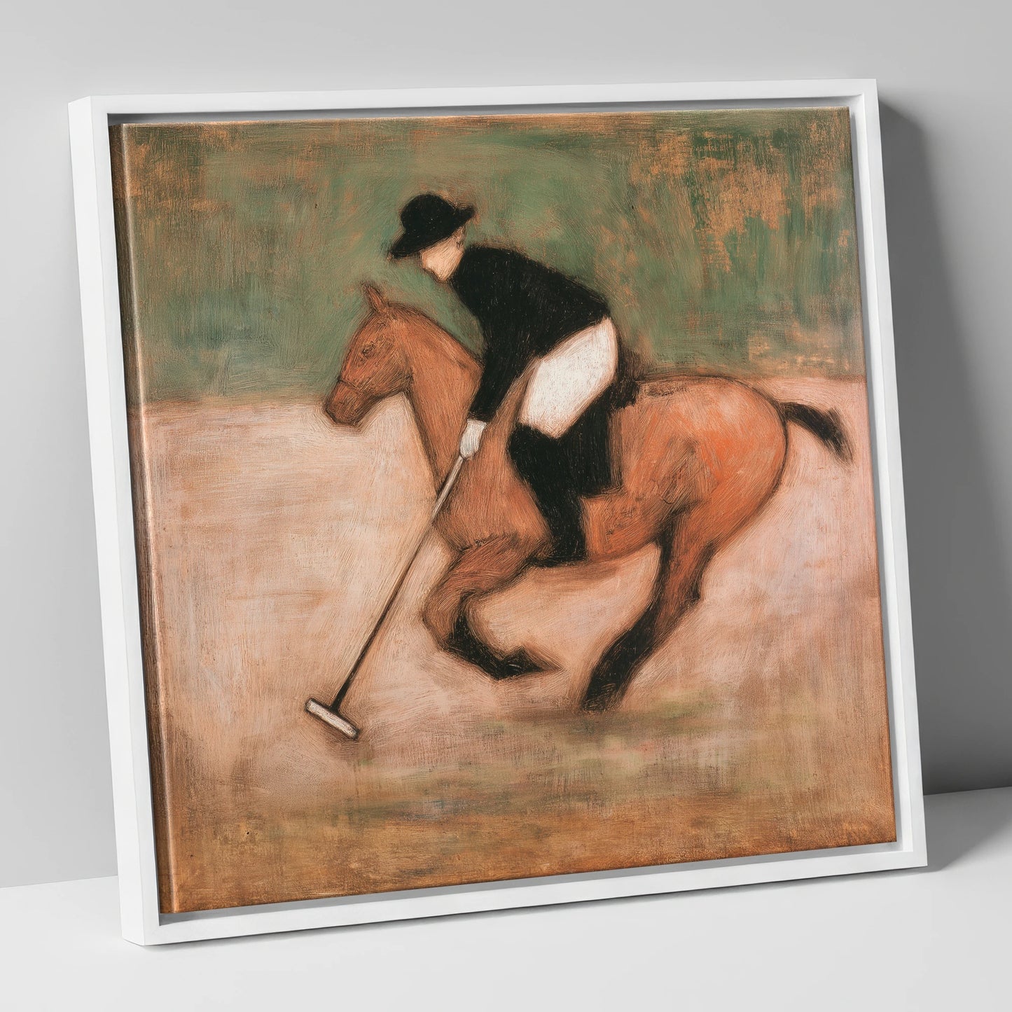 Polo at the Canter polo horse canvas wall art in white frame