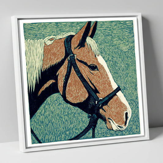 Bold Chestnut Profile horse portrait canvas wall art in white frame