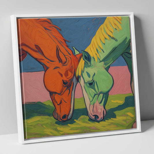 Painted Pasture Companions horse portrait canvas wall art in white frame