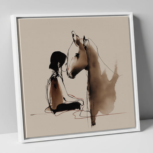 The Shared Breath horse & rider canvas wall art in white frame